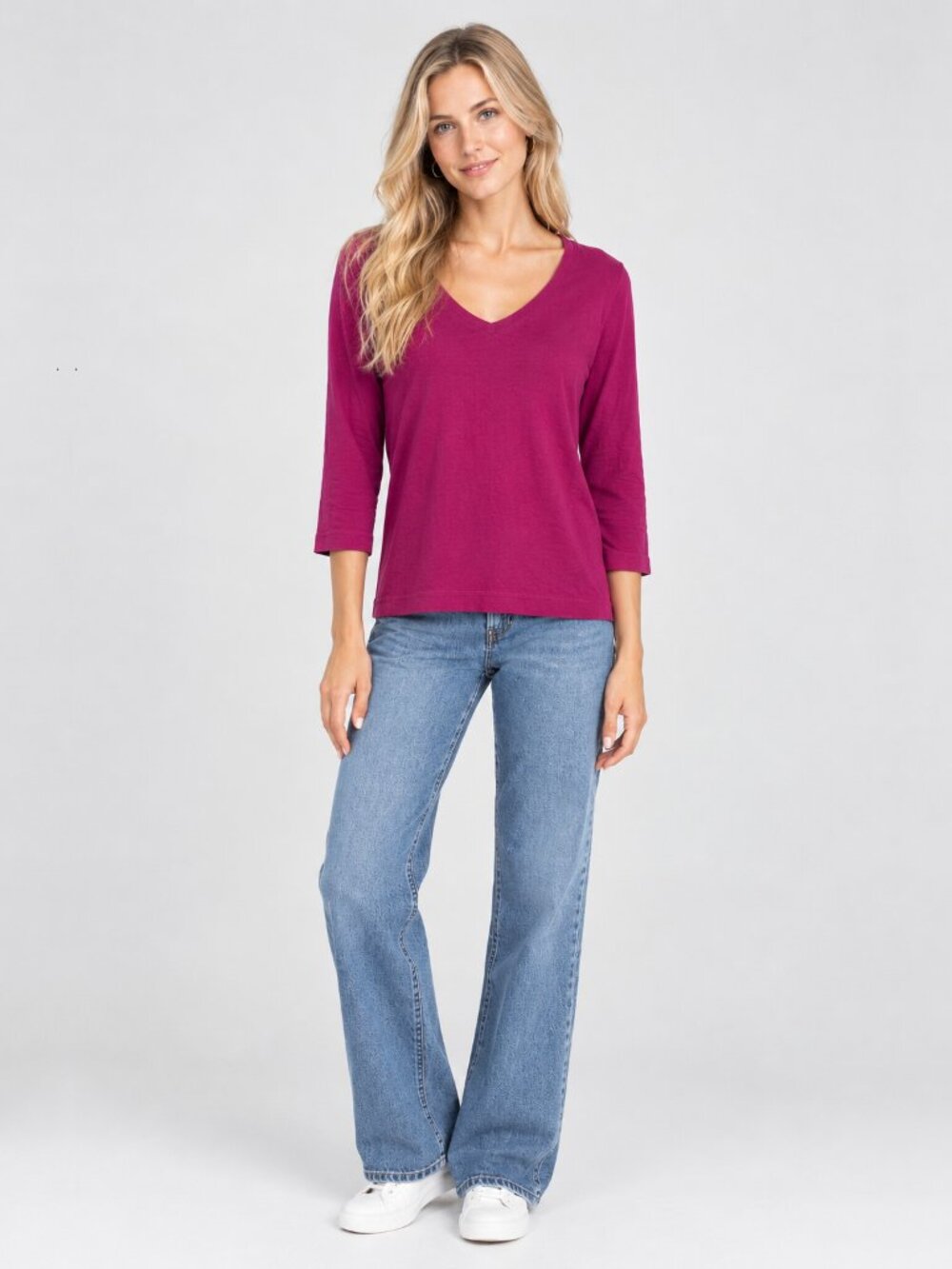 2/$30 Chico's V-Neck Long Sleeve T-Shirt Magenta 16 #A6081